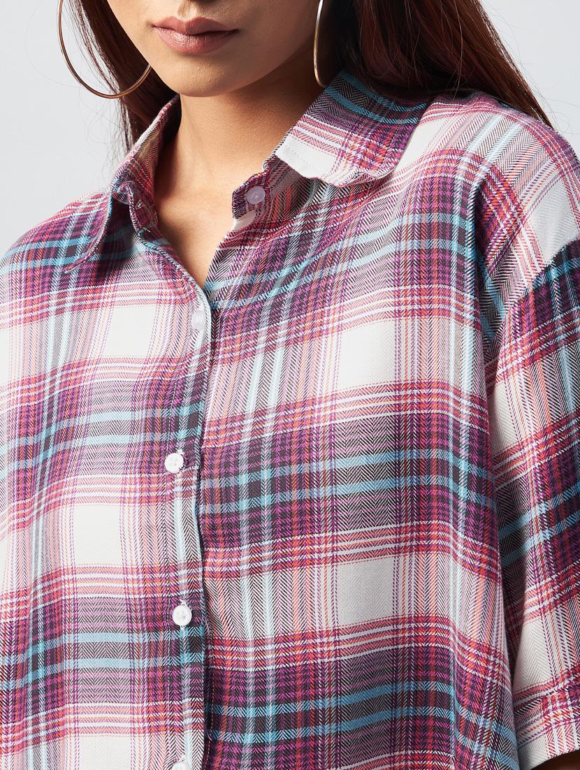 short sleeved checkered crop shirt - 18342590 - Standard Image - 5