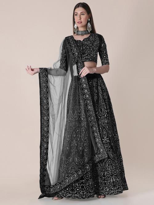 black art silk flared lehenga - 18346600 -  Standard Image - 0