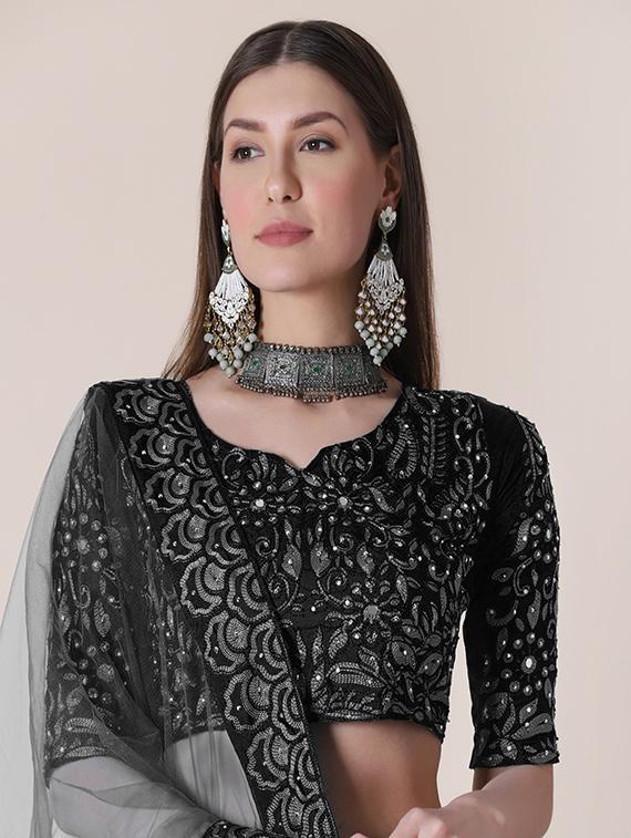 black art silk flared lehenga - 18346600 - Standard Image - 3
