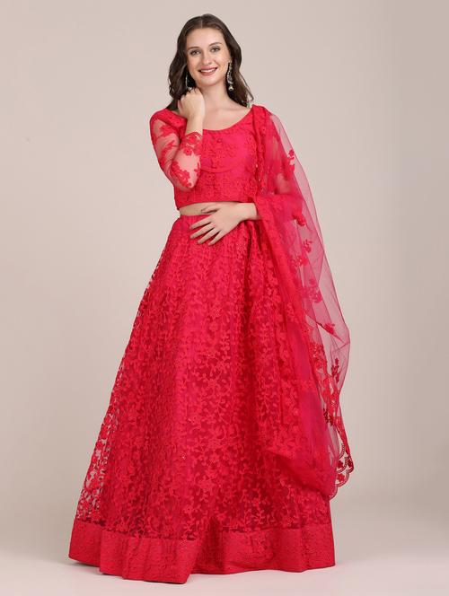 pink embroidered flared lehenga - 18346668 -  Standard Image - 0