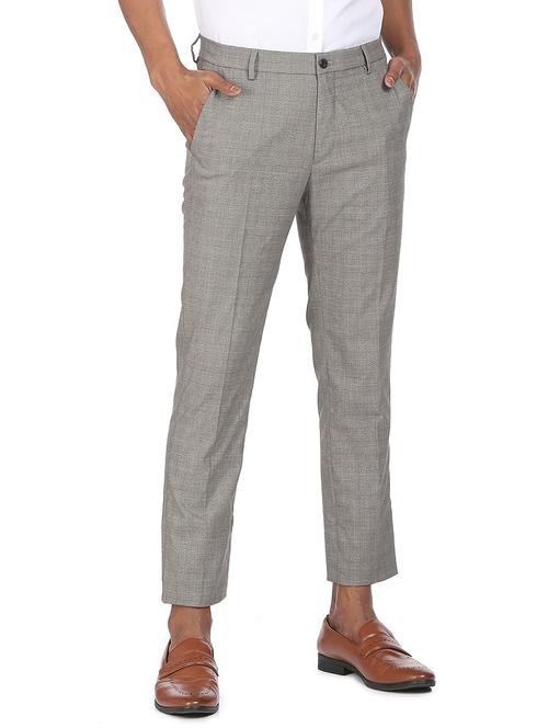 brown checkered flat front formal trouser - 18352778 - Very Small Image - 1