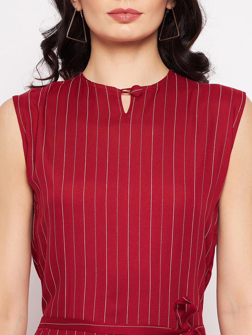 sleeveless striped knee length jumpsuit - 18356244 - Standard Image - 5