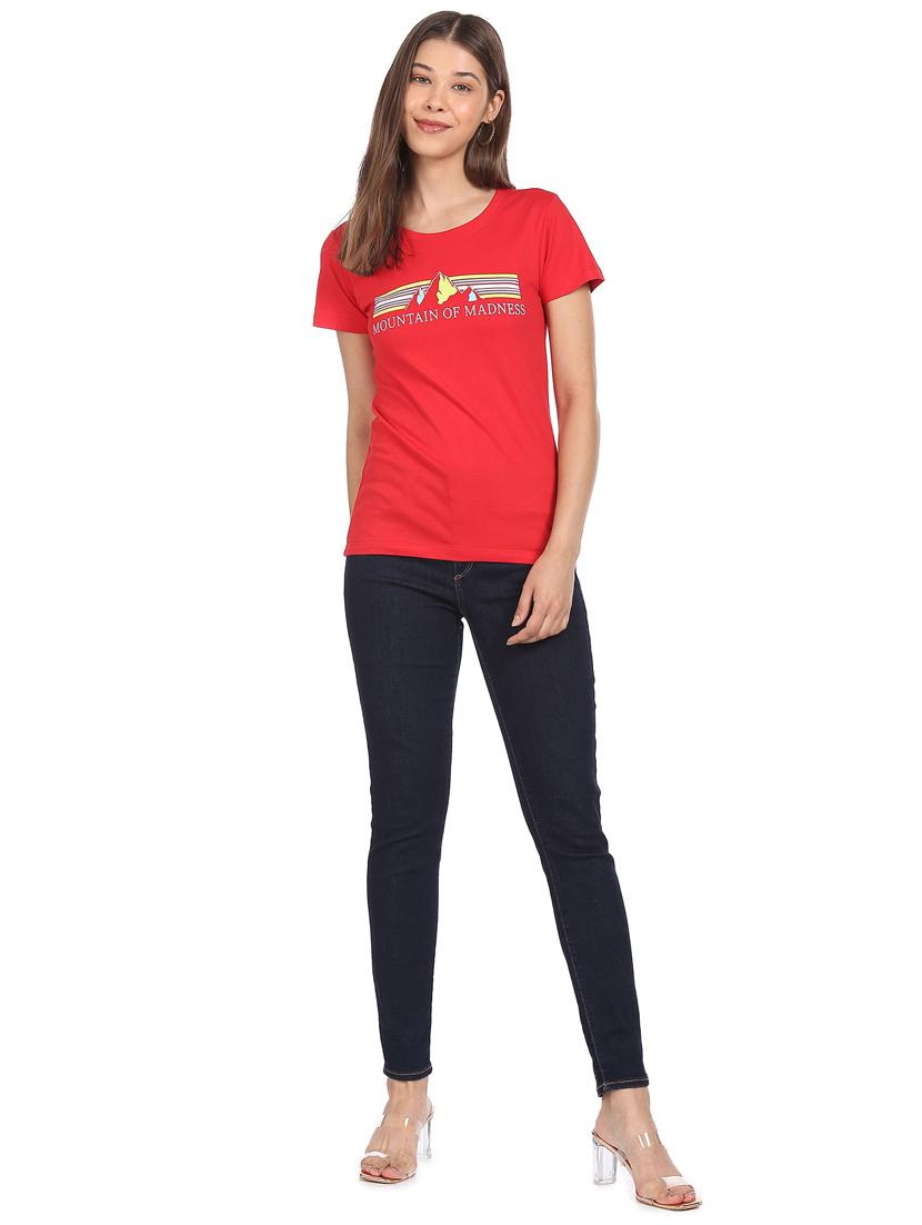 women's chest print round neck t-shirt - 18358176 - Standard Image - 4