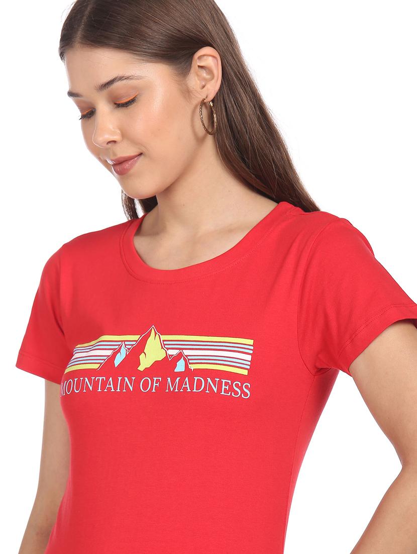 women's chest print round neck t-shirt - 18358176 - Zoom Image - 5