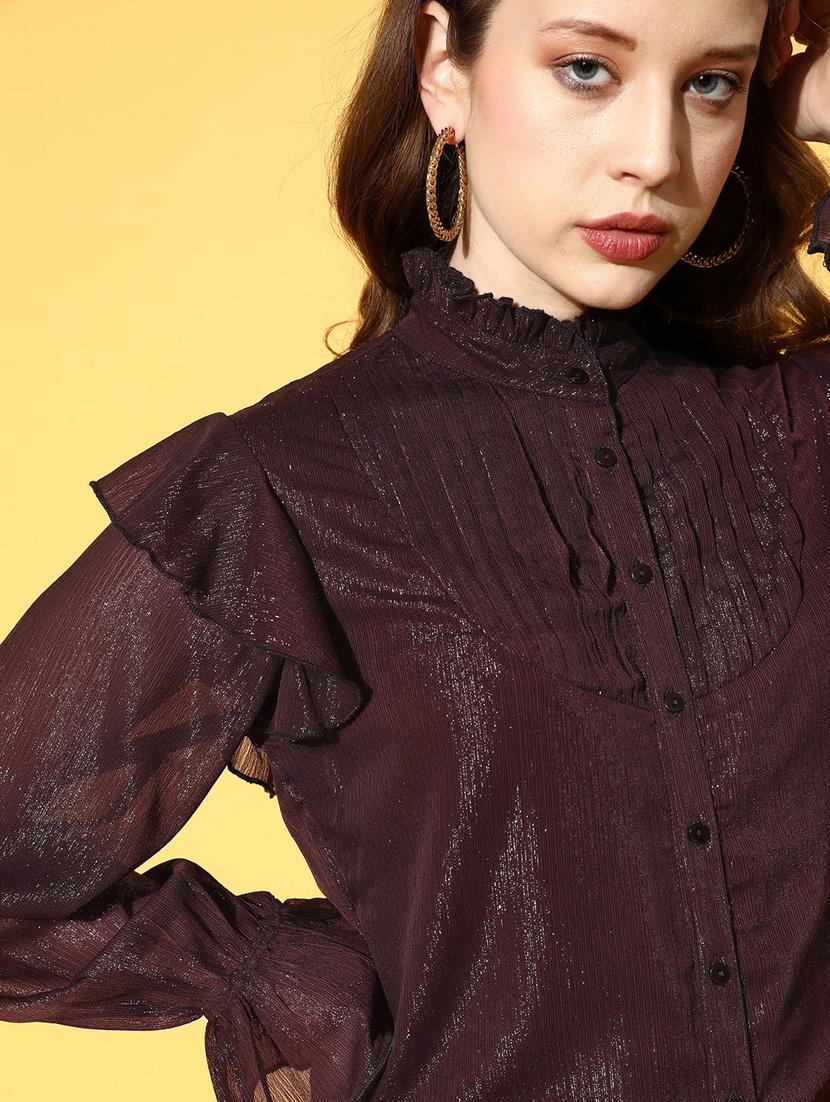 women solid ruffle detailed shirt - 18363472 - Zoom Image - 4