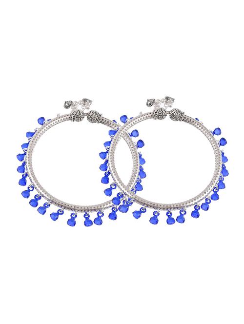 blue beads drop silver plated anklet kada - 18368668 - Very Small Image - 1