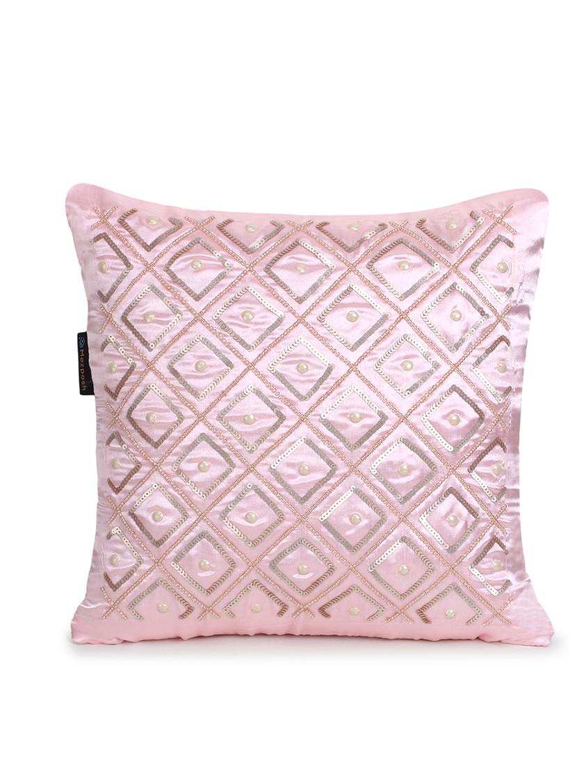 mezposh dazzle baby pink geometric embellished satin cushion covers (14"x14") set of 2 - 18369378 - Standard Image - 2