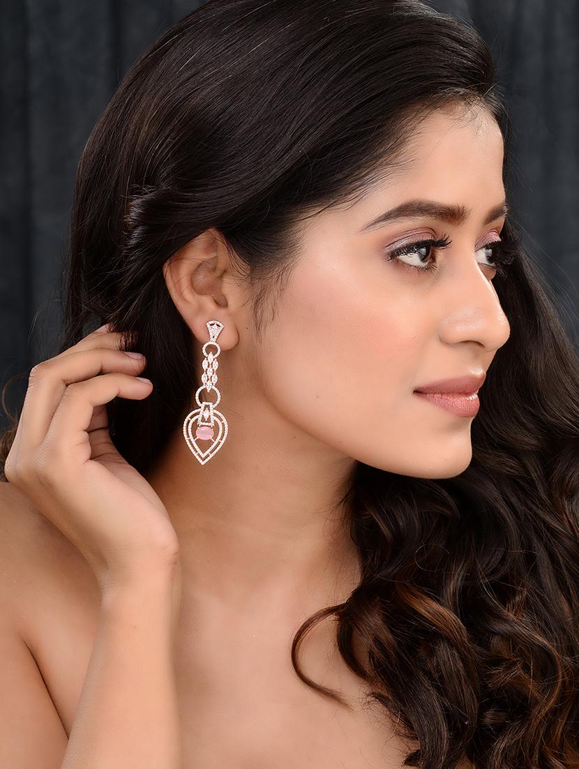 pink brass drop earring - 18372338 - Standard Image - 3