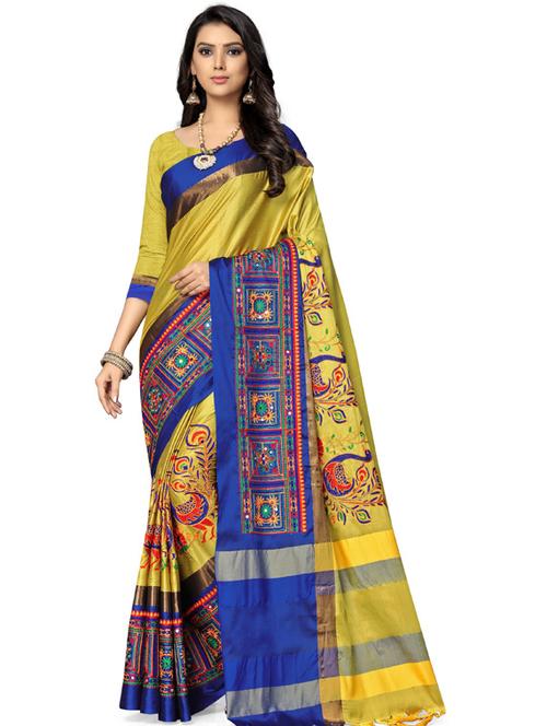 women's self design yellow colored saree with blouse - 18383133 -  Standard Image - 0