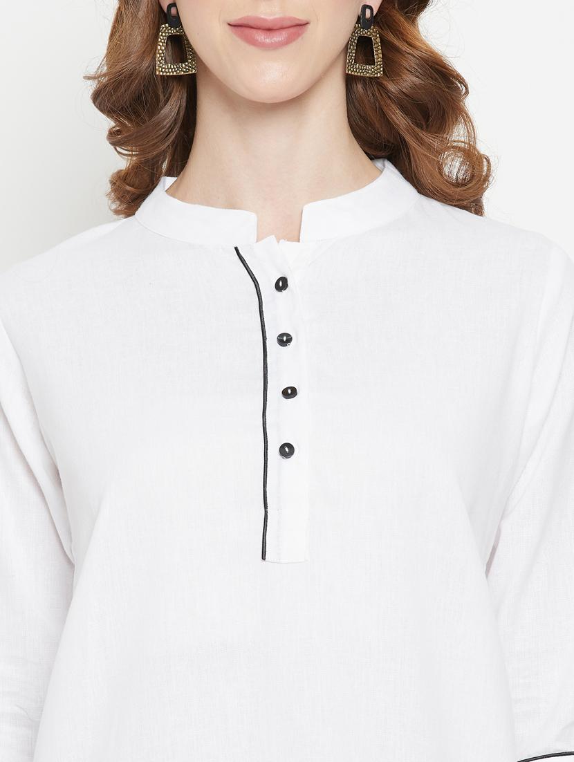 white mandarin neck solid tunic - 18384502 - Standard Image - 4