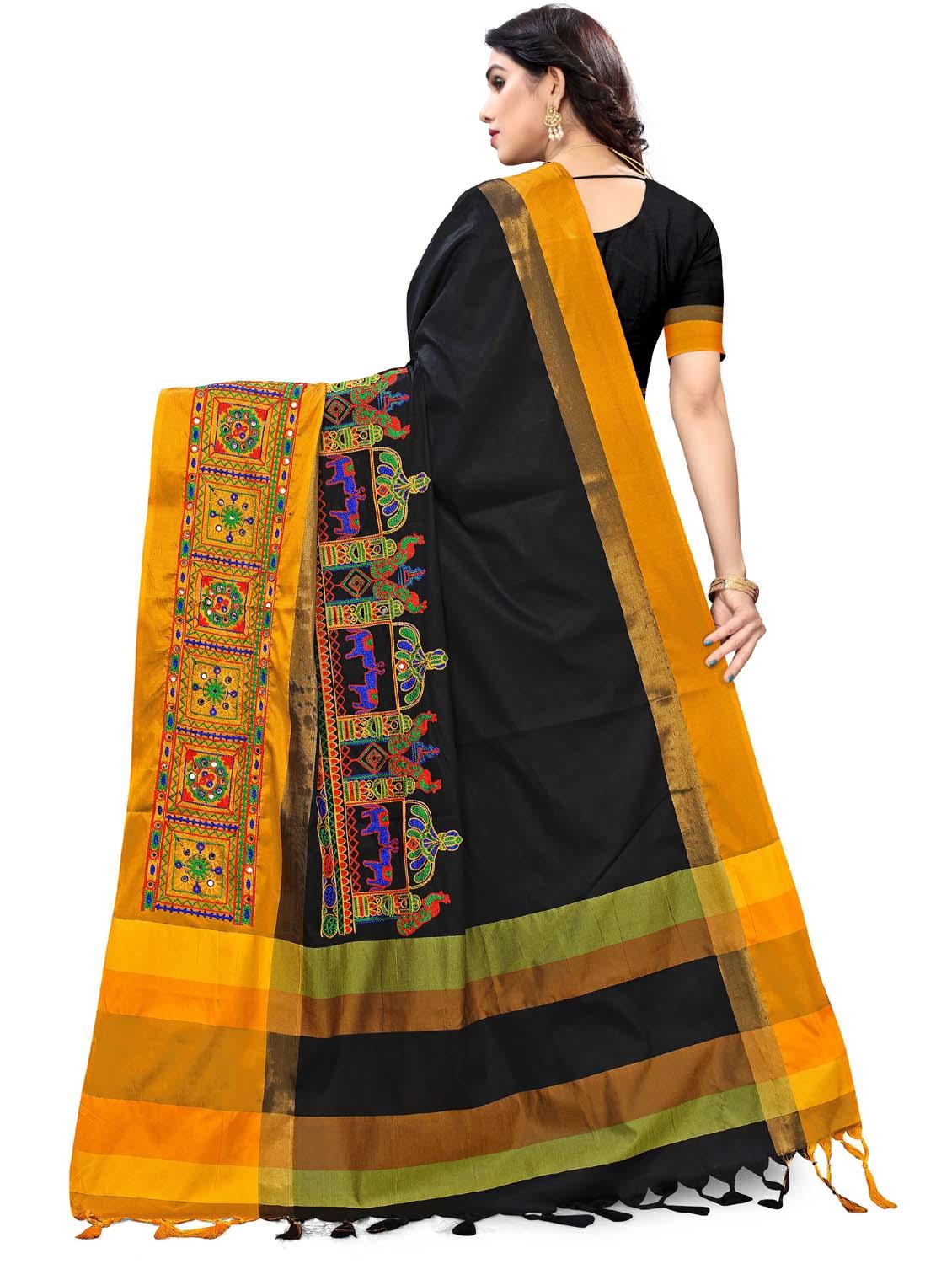 women's embroidered saree with blouse - 18386746 - Standard Image - 3