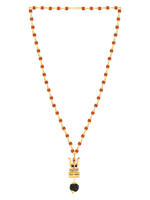 gold plated shiva trishul locket with rudraksha mala - 18387060 - Very Small Image - 1