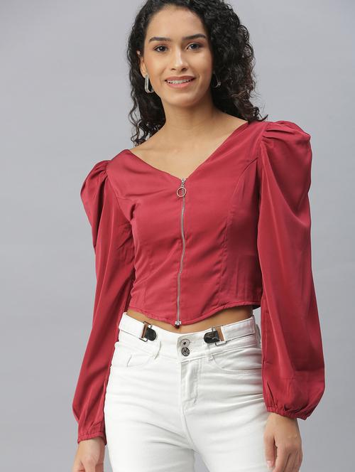 Women's Crop V Neck Top - 18392034 - Very Small Image - 1