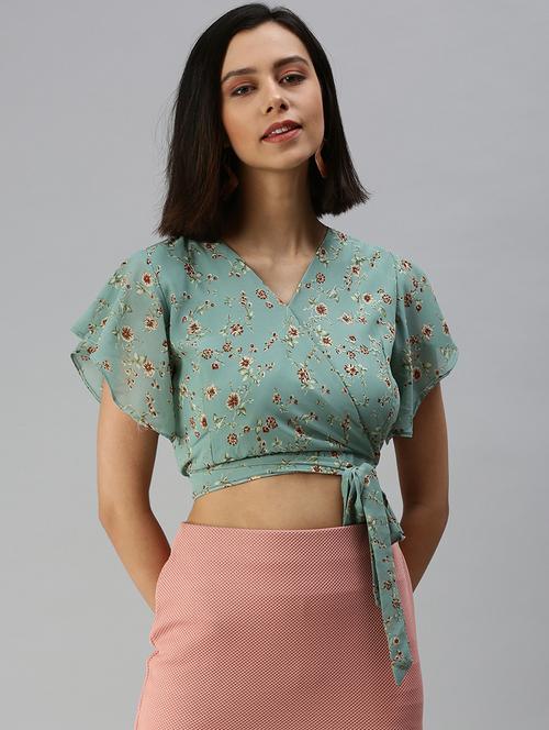 women's crop overlap neck top - 18392302 - Very Small Image - 1