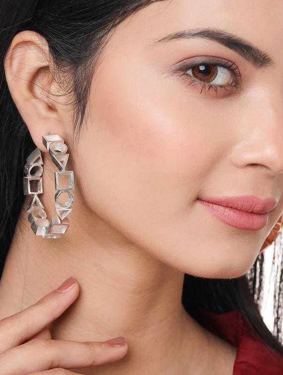 silver brass hoop earring - 18393381 - Standard Image - 4