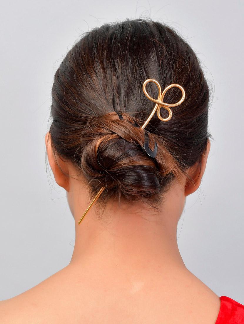 gold plated trinetta knot hair stick - 18395853 - Standard Image - 4