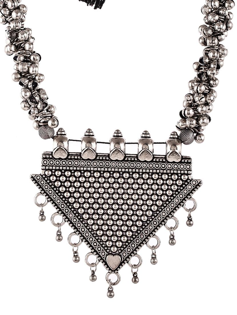 silver plated oxidised ghungroo beaded necklace - 18397095 - Standard Image - 2