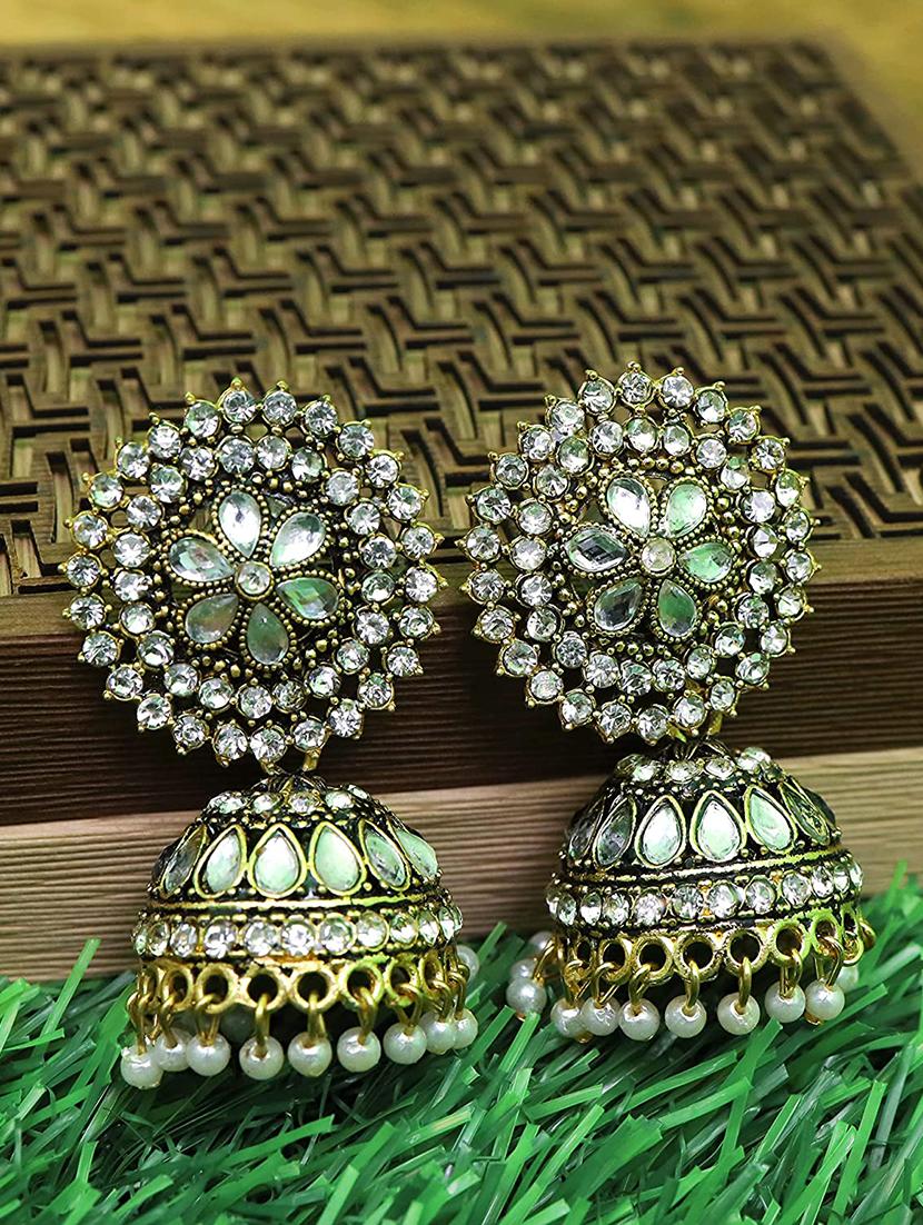 gold brass jhumka earring - 18397771 - Zoom Image - 2