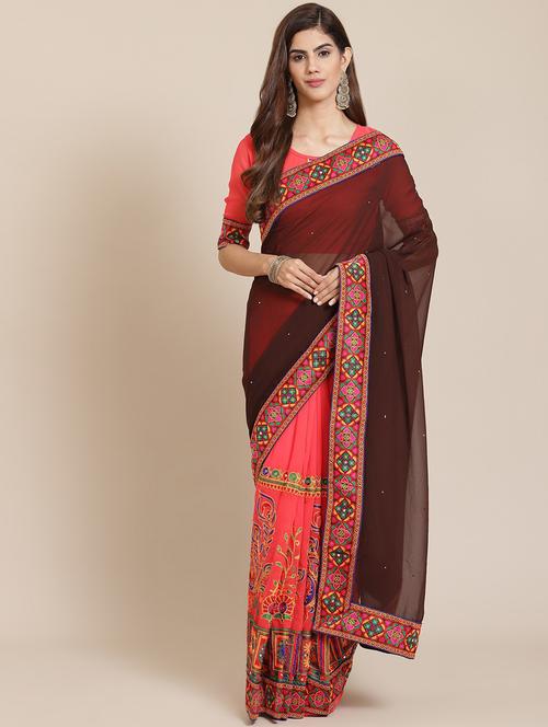 women's self design brown colored saree - 18398239 - Standard Image - 0