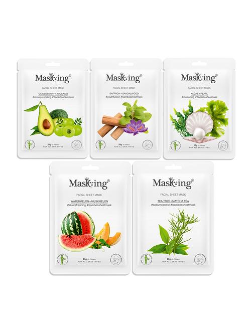 masking bamboo facial sheet mask of gooseberry, saffron, algae, watermelon & tea tree ideal for women & men (combo pack of 5) - 18398629 -  Standard Image - 0