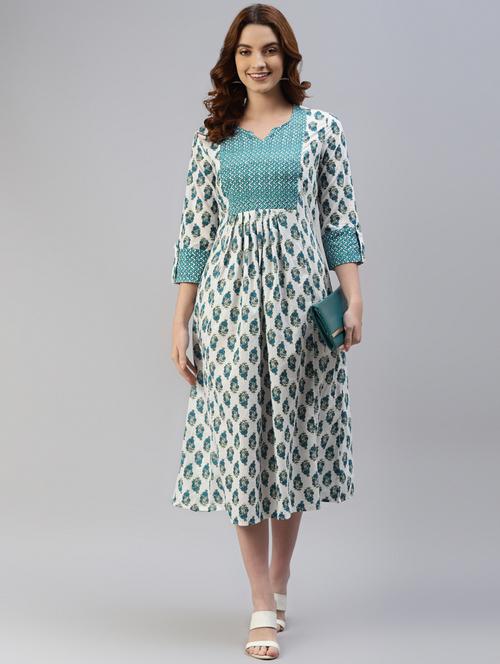 white cotton aline ethnic dress - 18404681 - Standard Image - 0