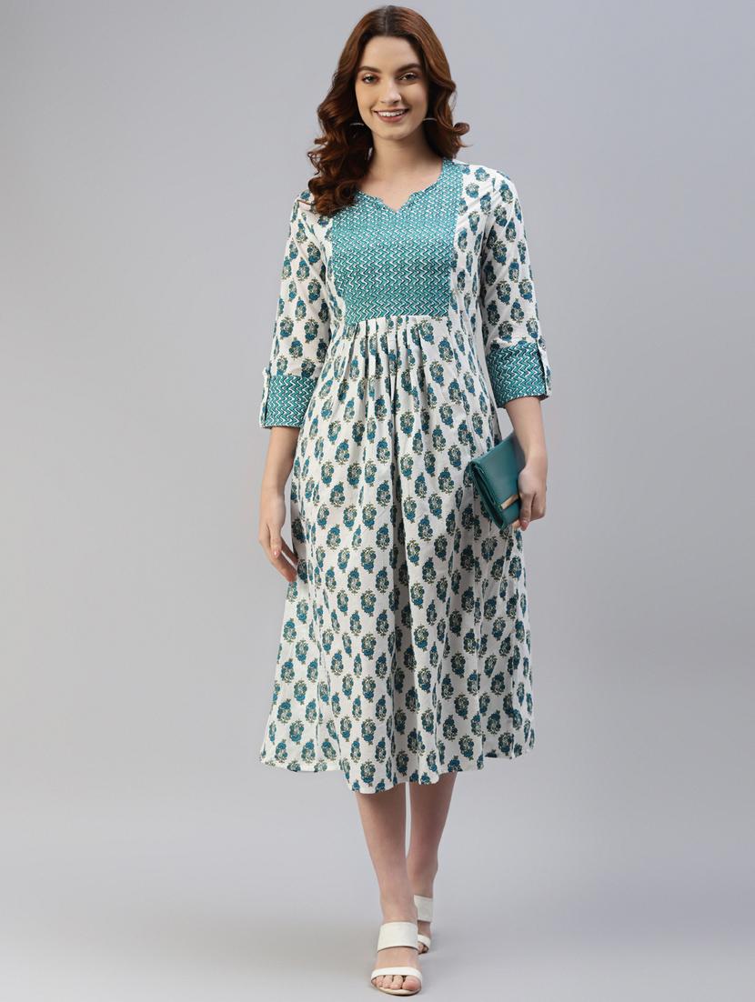 white cotton aline ethnic dress - 18404681 - Zoom Image - 0