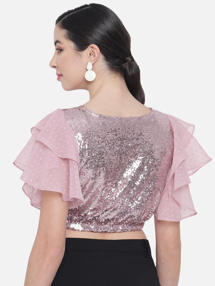 women's crop round neck top - 18407263 - Standard Image - 3