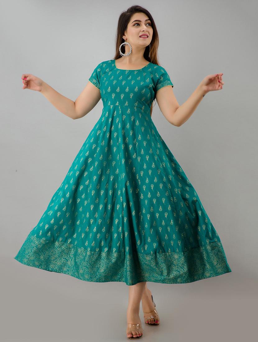 women round neck printed anarkali ethnic dress - 18408173 - Standard Image - 3