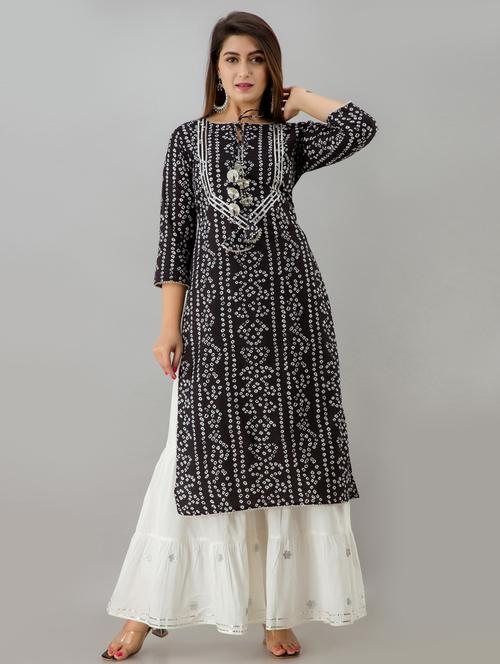 black cotton kurta sharara set - 18409101 - Standard Image - 0