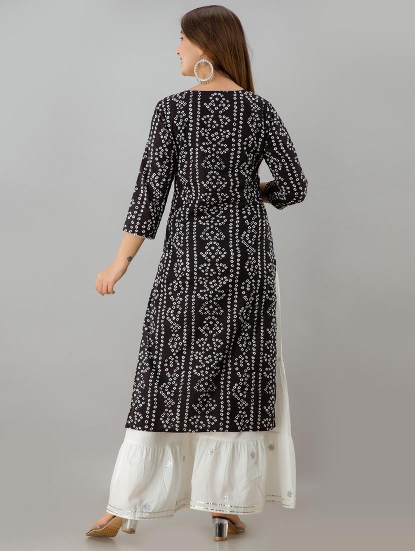 black cotton kurta sharara set - 18409101 - Standard Image - 3