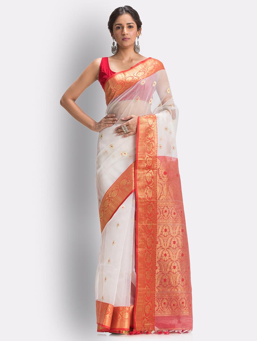 women's self design white colored saree with blouse - 18416944 - Zoom Image - 0