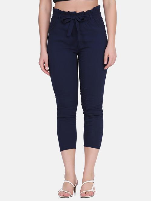 women solid high rise cigarette pant - 18421447 -  Standard Image - 0