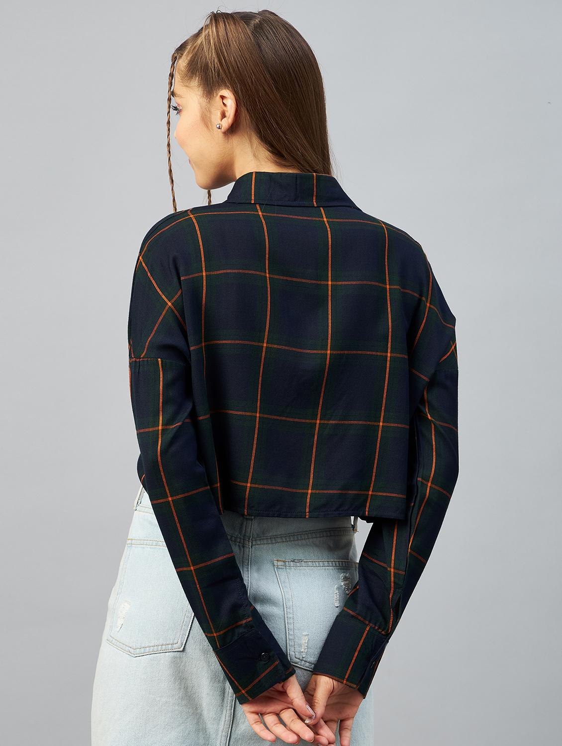 long sleeved checkered crop shirt - 18426992 - Standard Image - 2