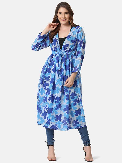 tie front floral print shrug - 18430014 - Very Small Image - 1