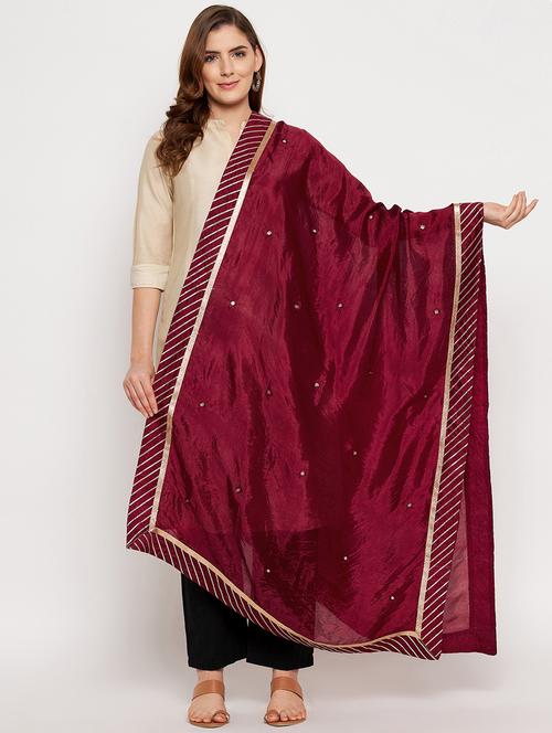 maroon self designed gota work dupatta - 18431150 - Very Small Image - 1