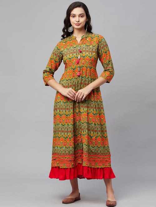 printed a-line ethnic dress - 18433797 - Standard Image - 0