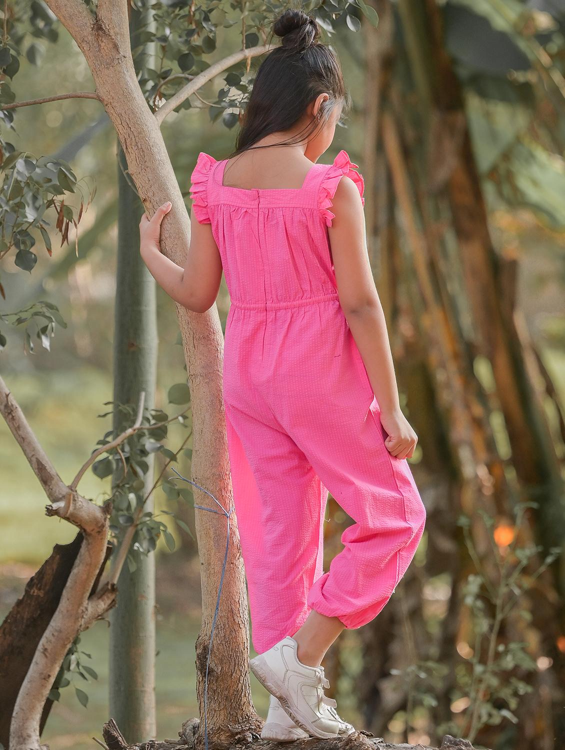 girls pink self design full length jumpsuit - 18439246 - Zoom Image - 2