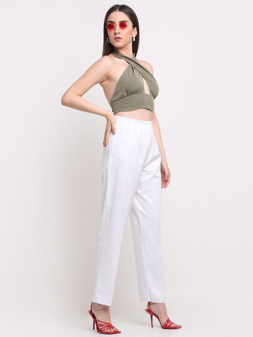 women solid pleated cigarette pants - 18447040 - Standard Image - 3