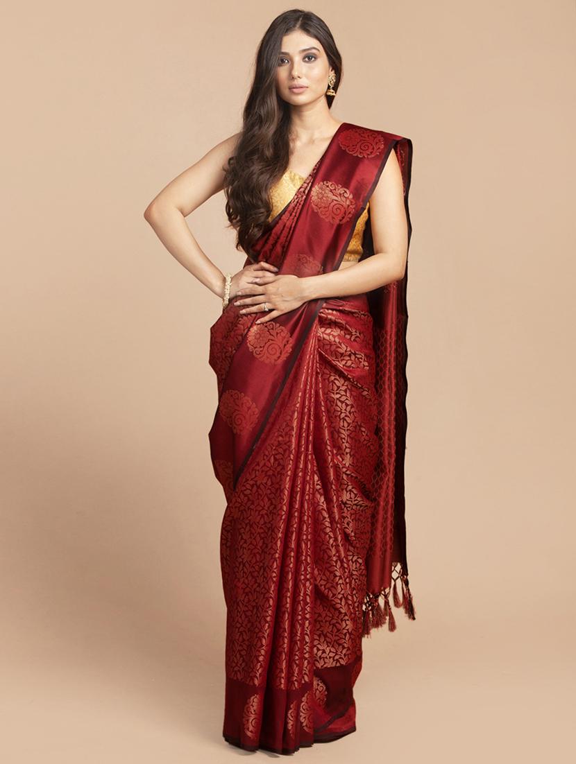 women's self design maroon colored saree