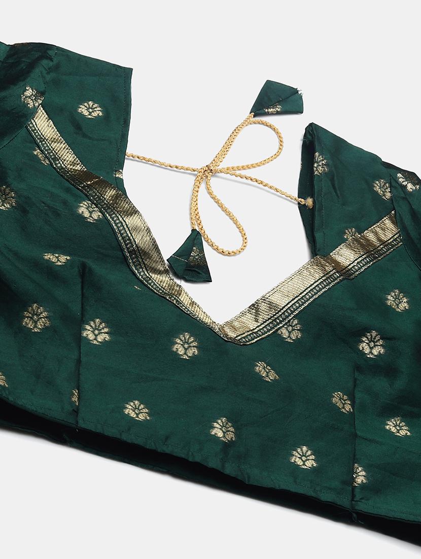 bottle green brocade flared lehenga with dupatta - 18447968 - Standard Image - 3