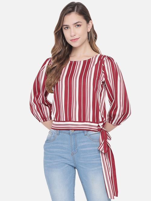 women's crop round neck top - 18450142 - Very Small Image - 1