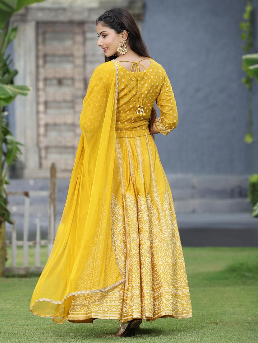 yellow foil print stitched flared lehenga choli set with dupatta - 18458840 - Zoom Image - 2