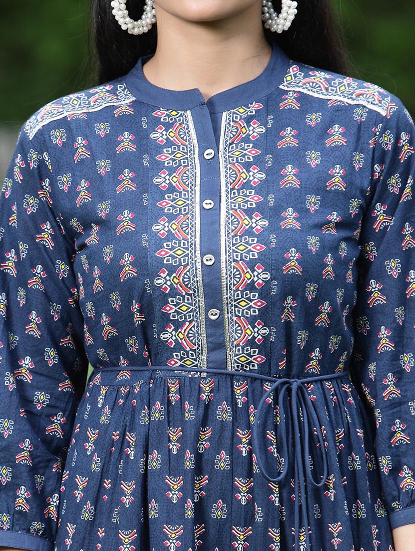 navy printed tieredethnic dress - 18465695 - Standard Image - 5