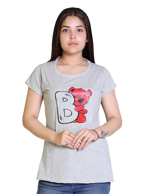women's chest print round neck t-shirt - 18469021 - Very Small Image - 1