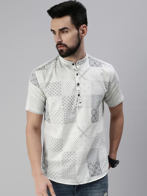 off white printed short kurta - 18475113 - Very Small Image - 1