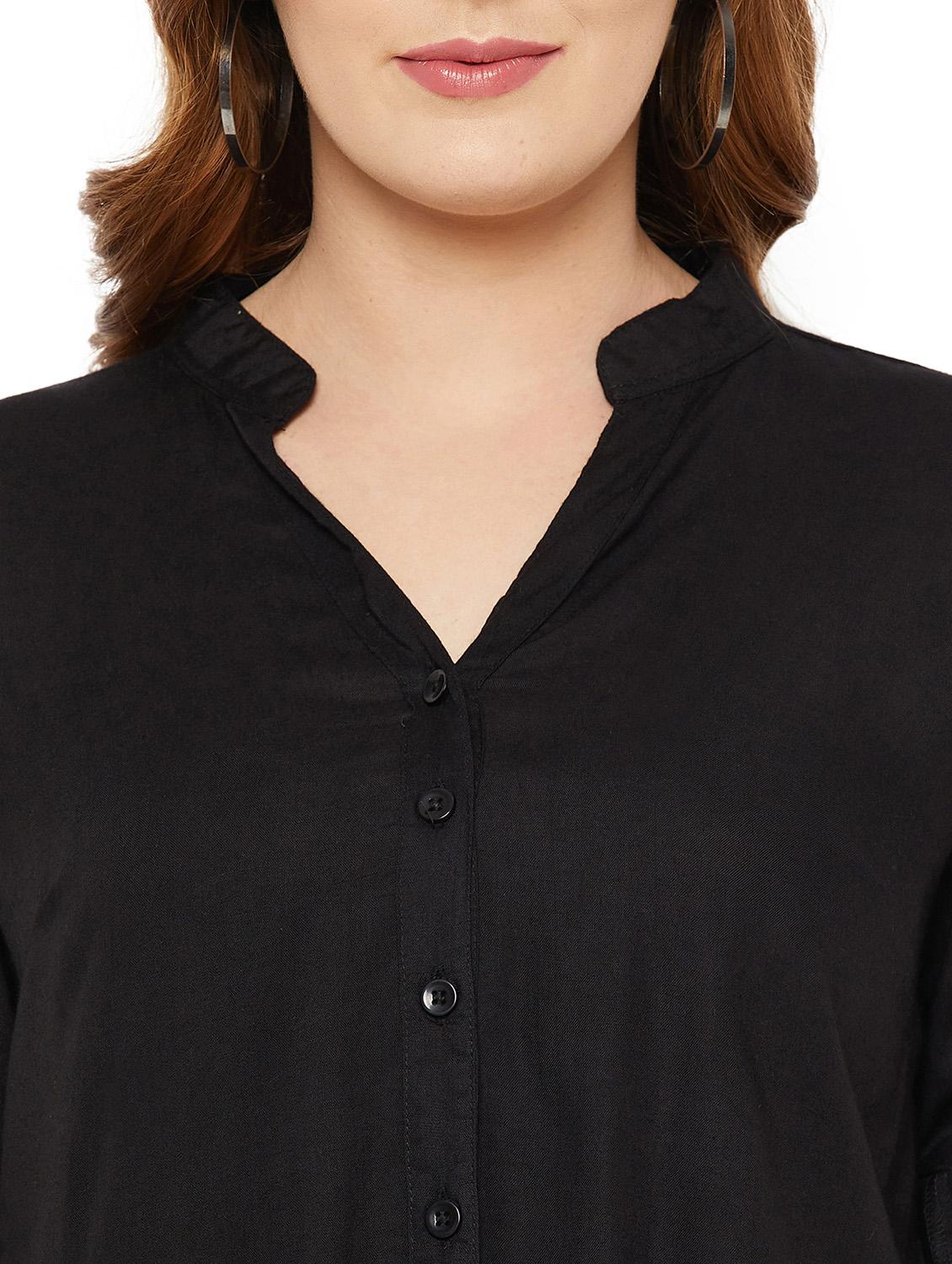 mandarin neck solid high low shirt - 18475905 - Zoom Image - 4