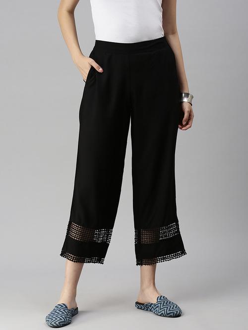 women hem lace detailed solid straight palazzo - 18478978 - Very Small Image - 1