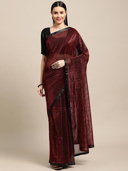 women's self design maroon colored saree with blouse - 18512386 -  Standard Image - 0