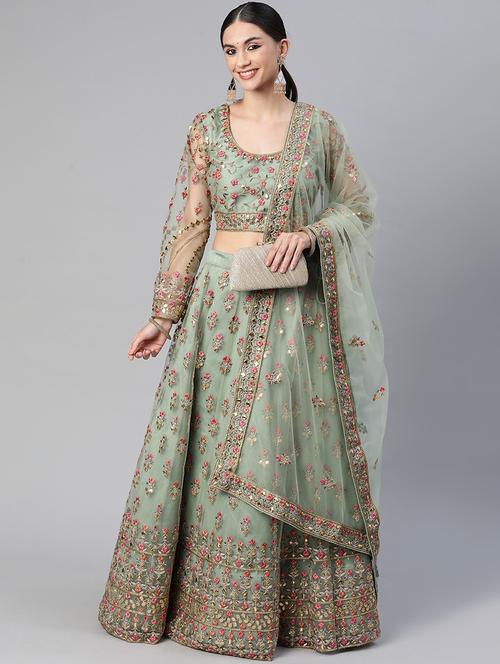 lehenga and choli with embroidery, sequence, zari work and dupatta - 18519639 - Very Small Image - 1