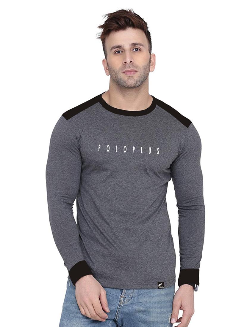 men grey slim fit color block long sleeve t-shirt - 18520148 - Zoom Image - 0
